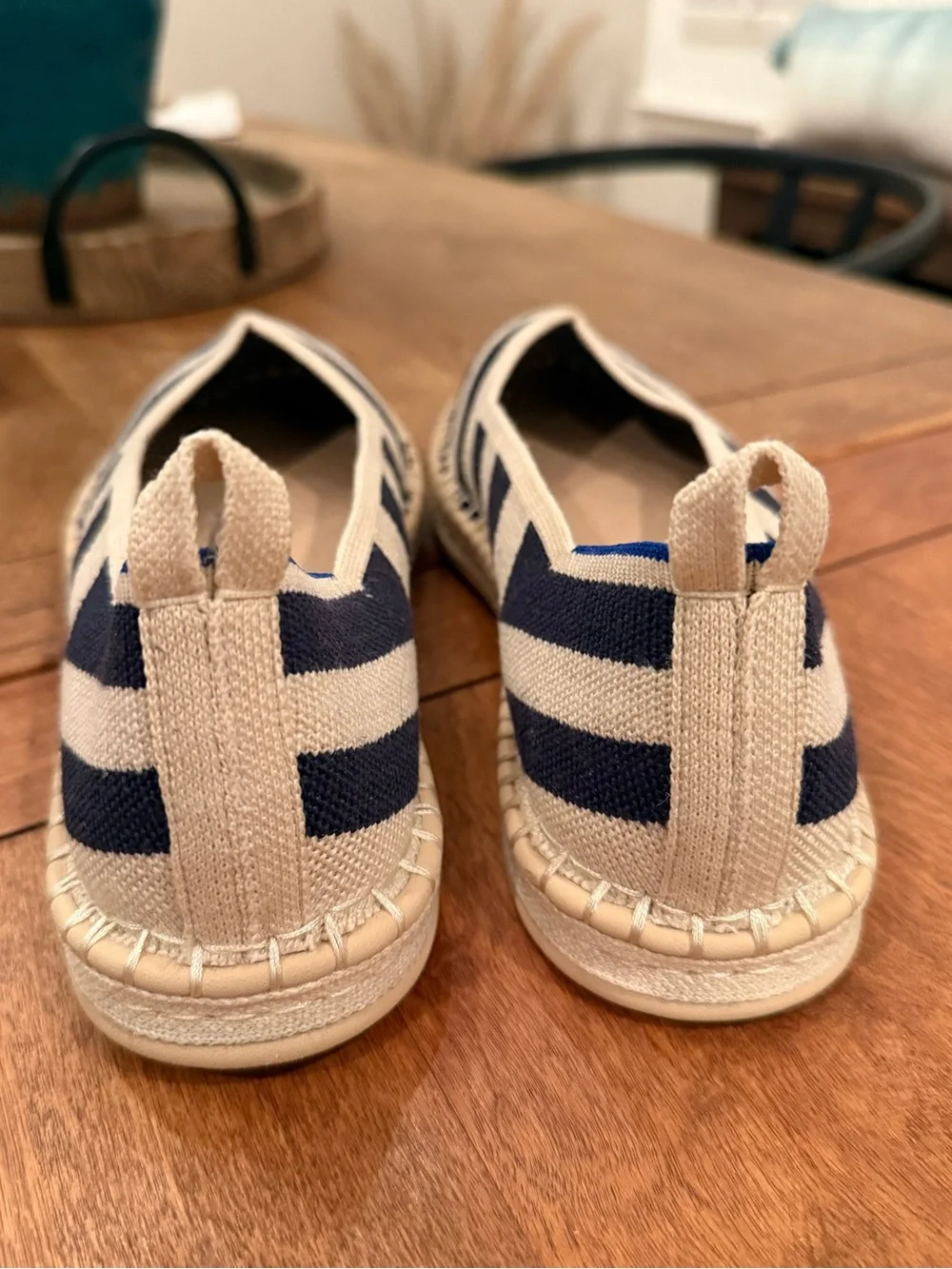 EUC Rothy’s The Espadrille Sailor Stripes | 10 | Removable Ankle Ties | Navy